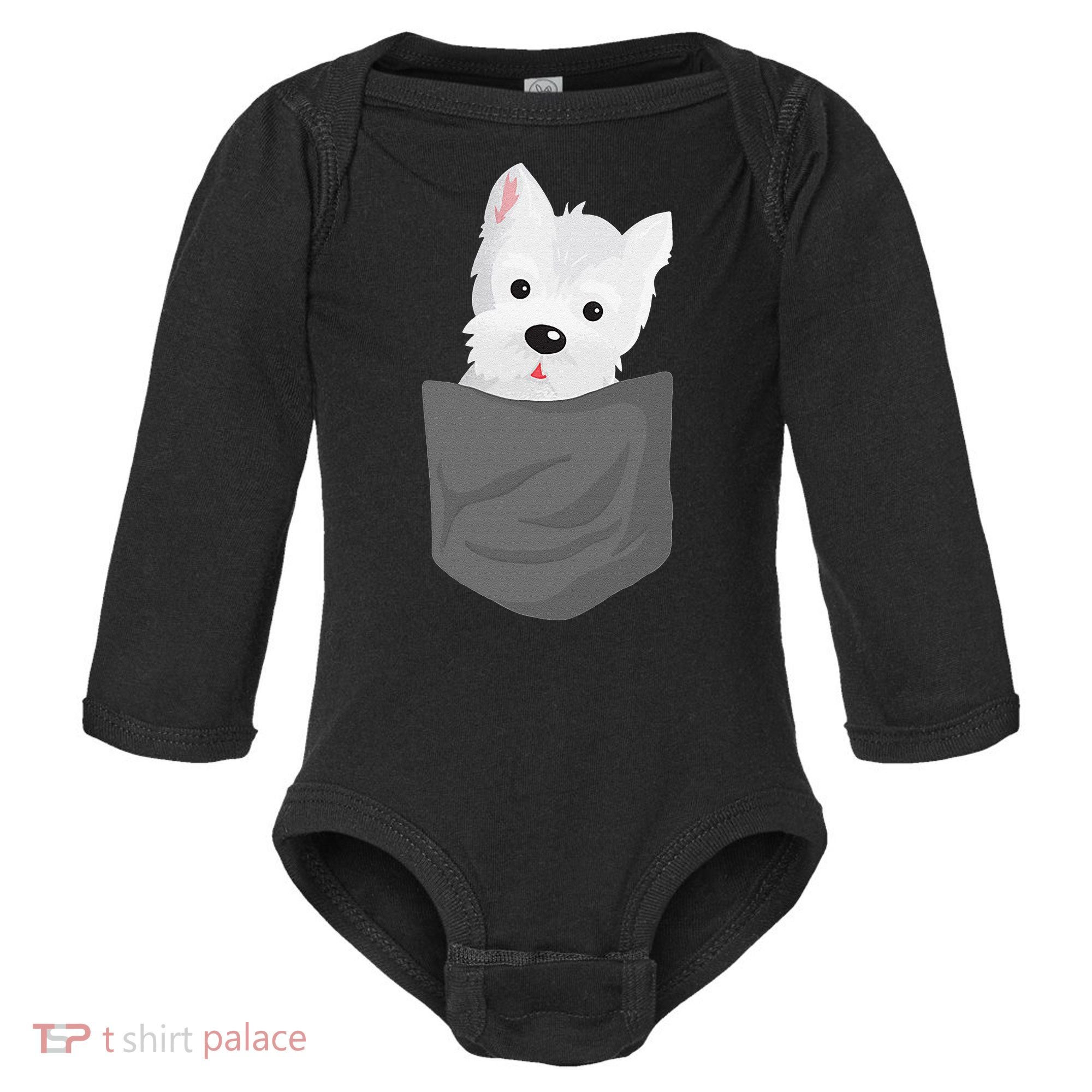 Dog In A Pocket Cute Westie Terrier Lover Puppy Baby Long Sleeve Bodysuit