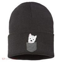 Dog In A Pocket Cute Westie Terrier Lover Puppy Sustainable Knit Beanie thumb 0