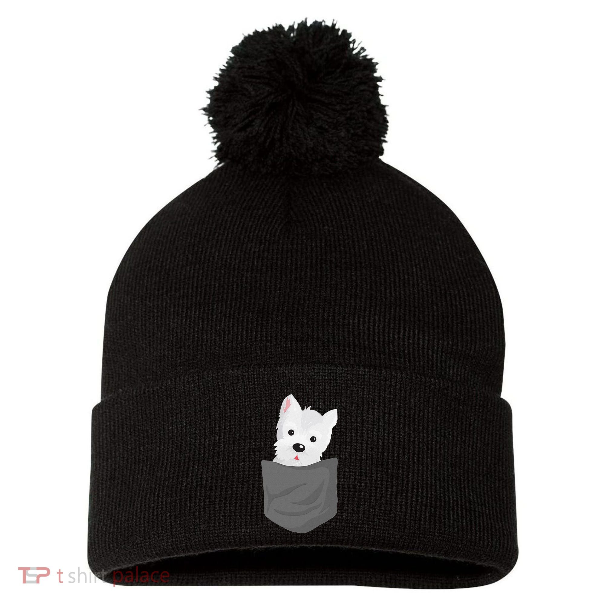Dog In A Pocket Cute Westie Terrier Lover Puppy Pom Pom 12in Knit Beanie