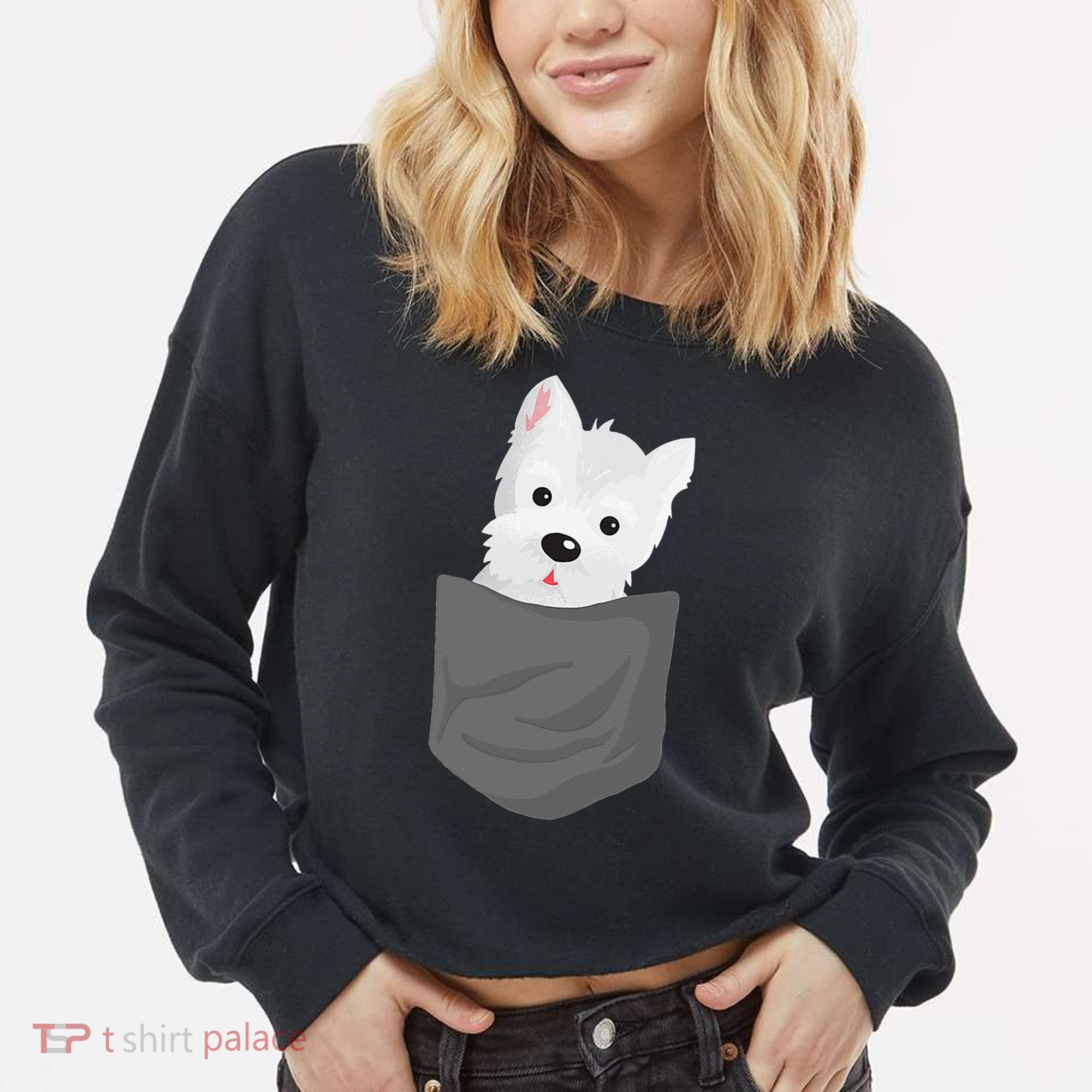 Dog In A Pocket Cute Westie Terrier Lover Puppy Cropped Pullover Crew