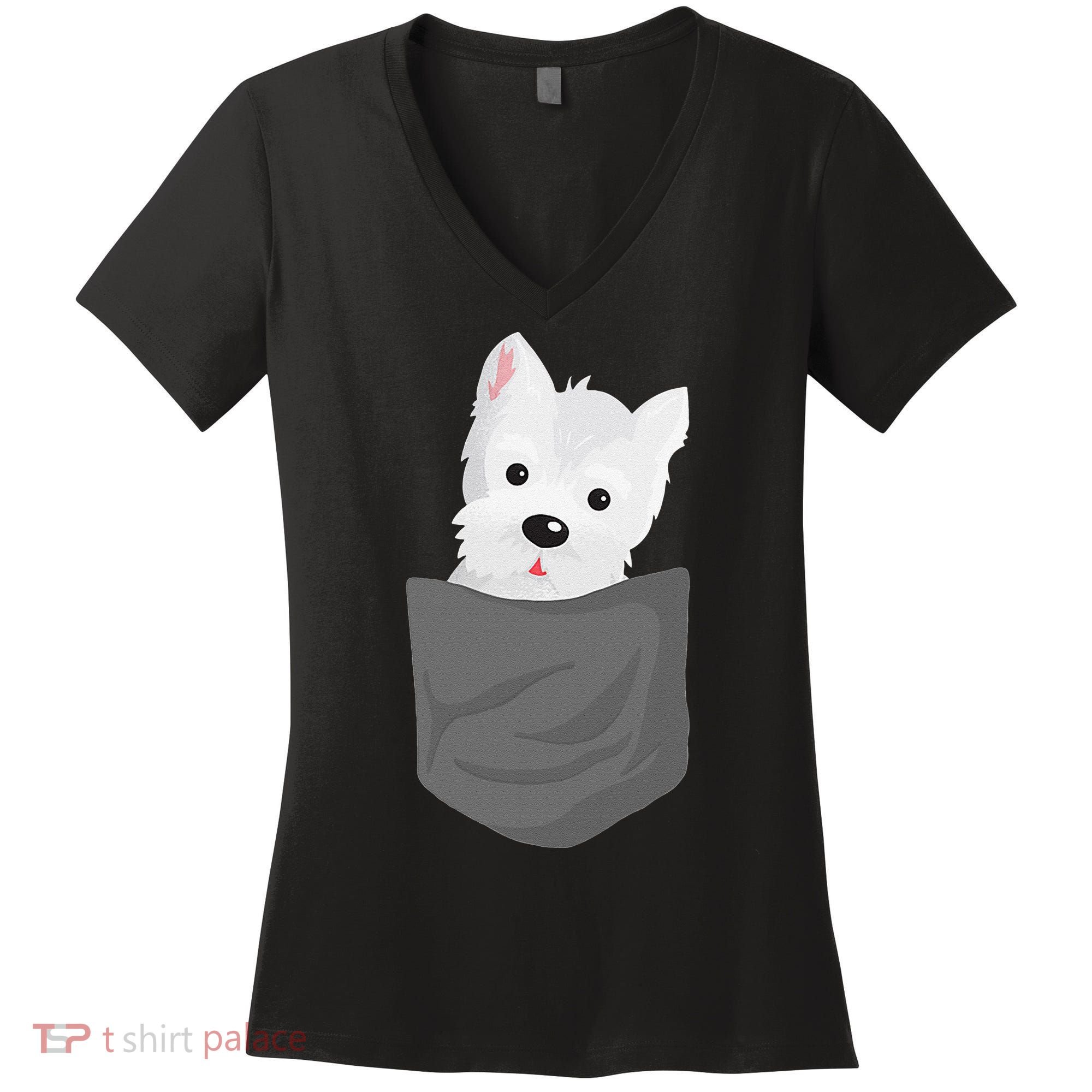 Dog In A Pocket Cute Westie Terrier Lover Puppy Women's V-Neck T-Shirt