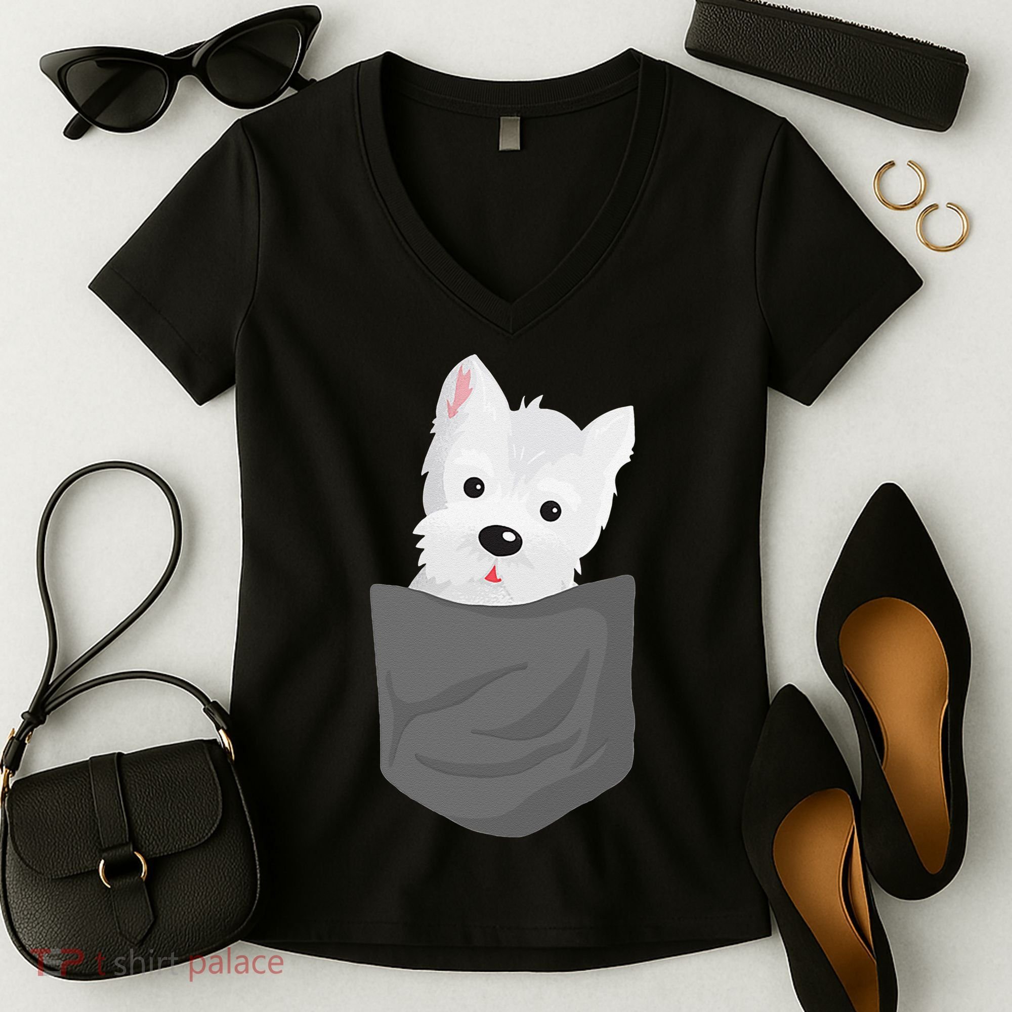 Dog In A Pocket Cute Westie Terrier Lover Puppy Women's V-Neck T-Shirt