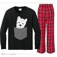 Dog In A Pocket Cute Westie Terrier Lover Puppy Kids Long Sleeve Plaid Pajama Set thumb 0