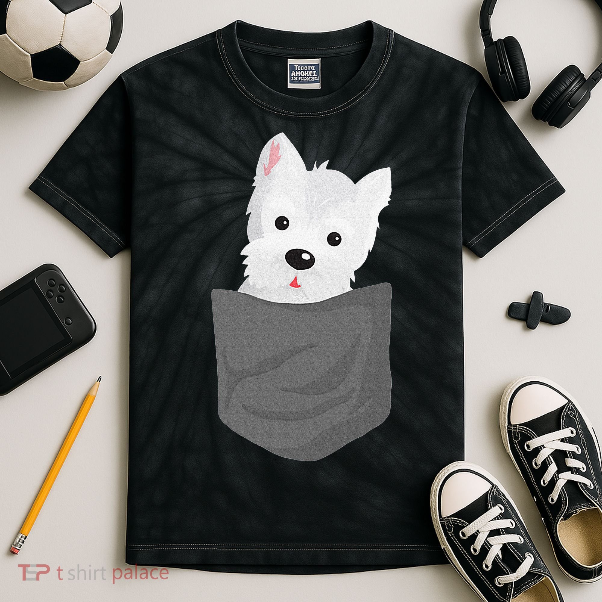 Dog In A Pocket Cute Westie Terrier Lover Puppy Kids Tie-Dye T-Shirt