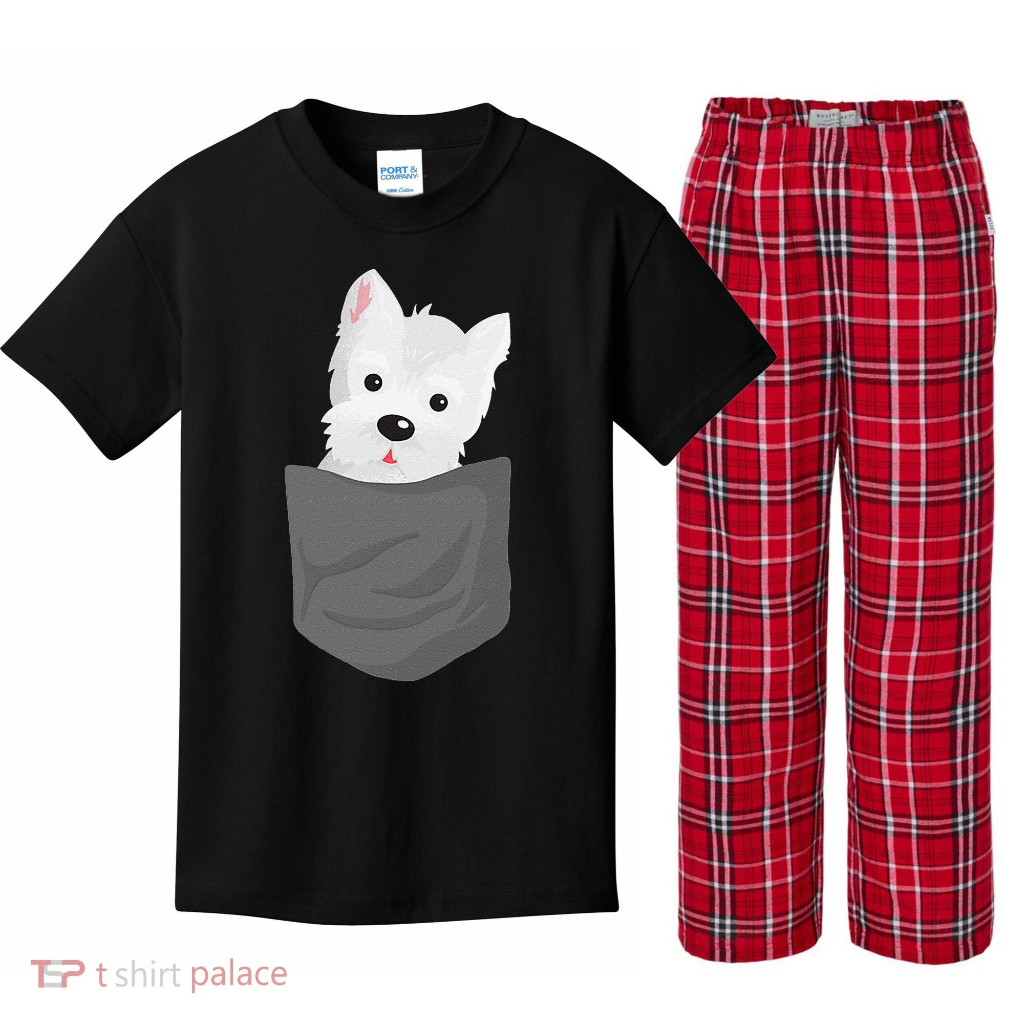 Dog In A Pocket Cute Westie Terrier Lover Puppy Kids Plaid Pajama Set