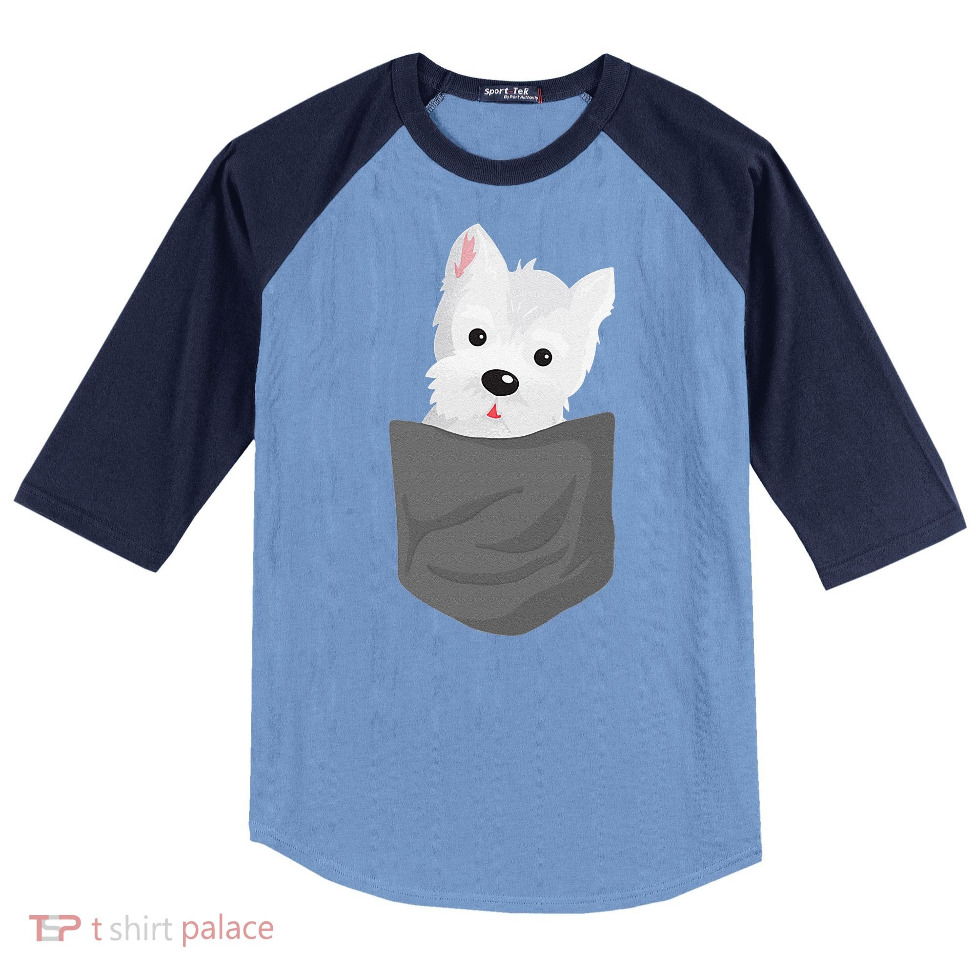 Dog In A Pocket Cute Westie Terrier Lover Puppy Raglan Baseball Sleeve Shirt