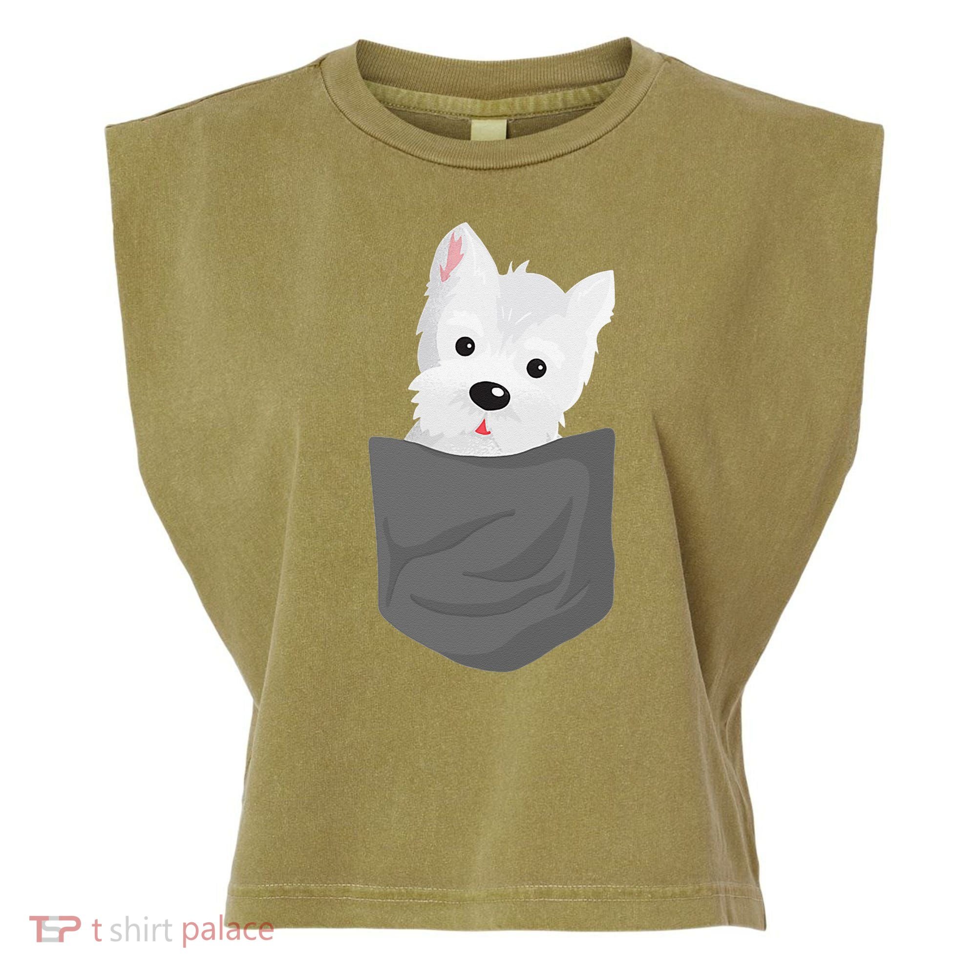 Dog In A Pocket Cute Westie Terrier Lover Puppy Garment-Dyed Women's Muscle Tee