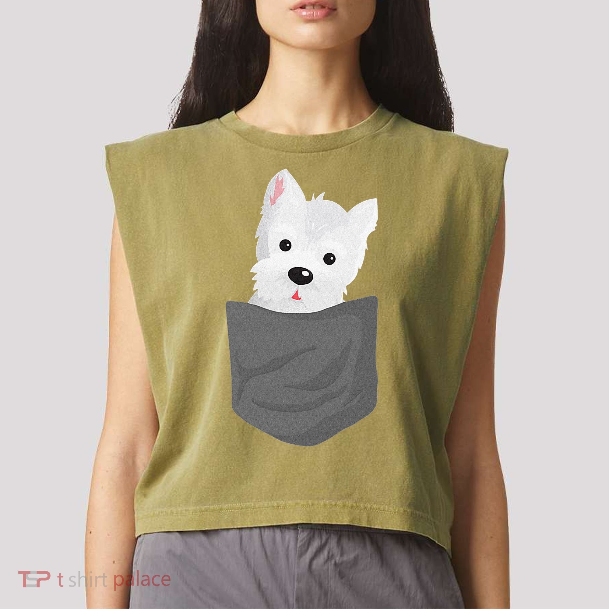 Dog In A Pocket Cute Westie Terrier Lover Puppy Garment-Dyed Women's Muscle Tee