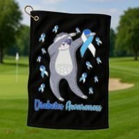 Diabetes Awareness Dabbing Sloth Golf Towel thumb 1