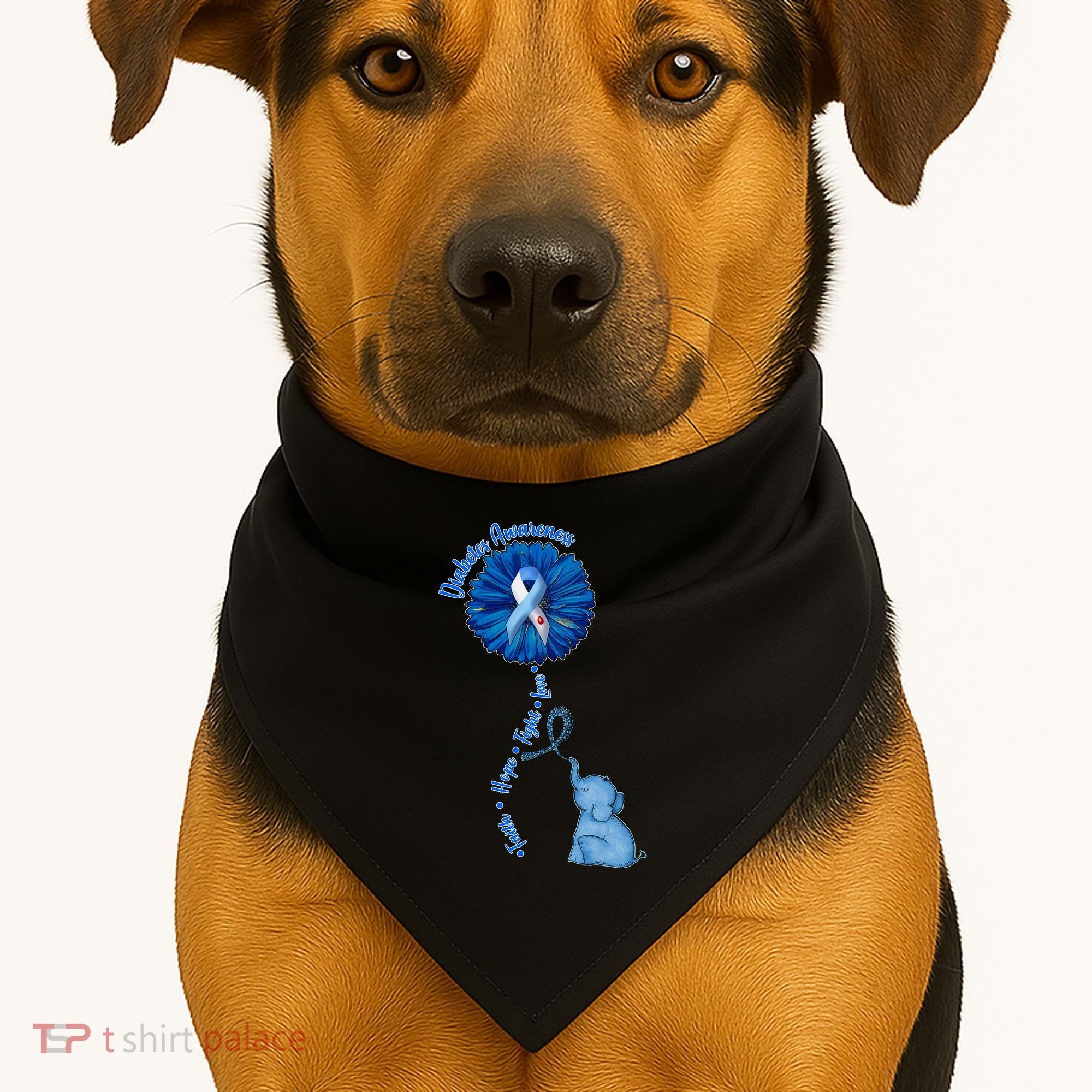 Diabetes Awareness Flower Elephant USA-Made Doggie Bandana