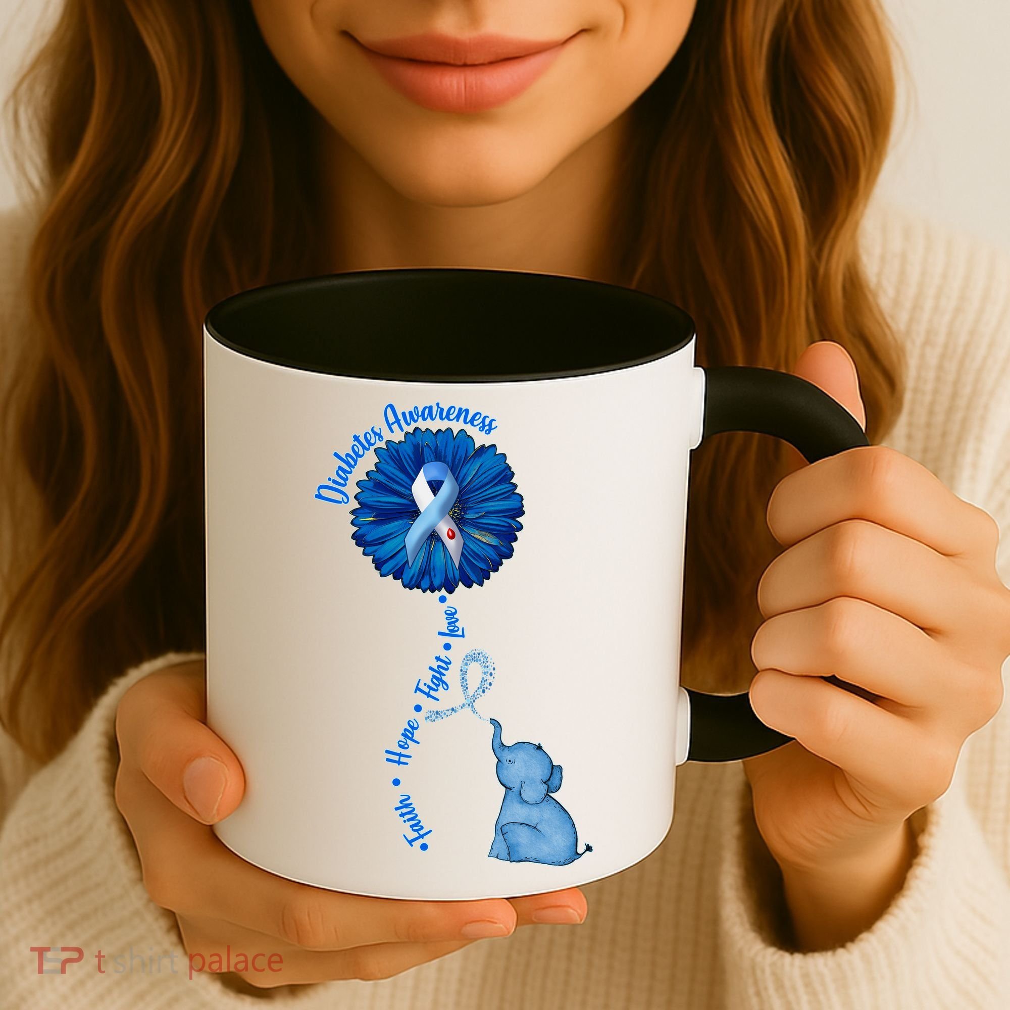 Diabetes Awareness Flower Elephant Coffee Mug