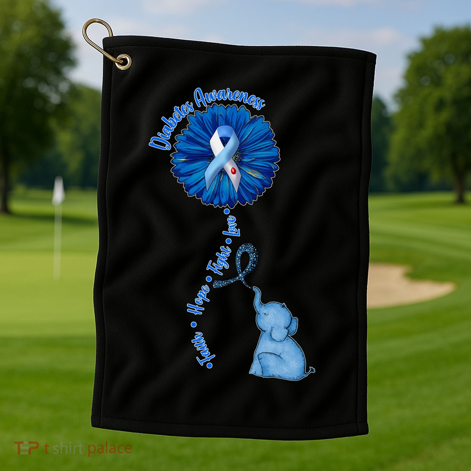 Diabetes Awareness Flower Elephant Golf Towel