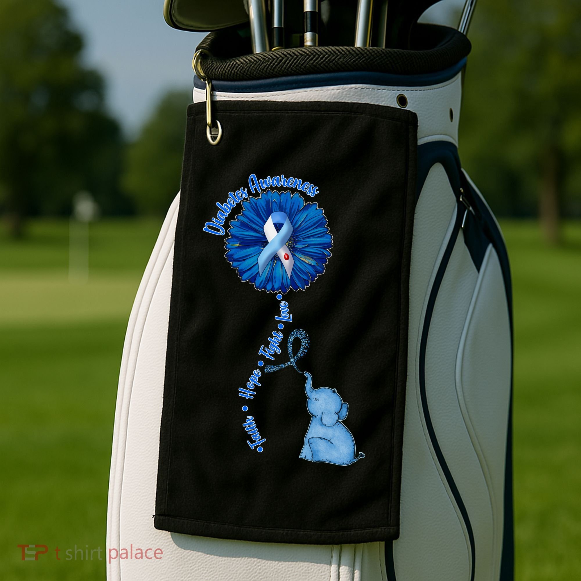 Diabetes Awareness Flower Elephant Golf Towel