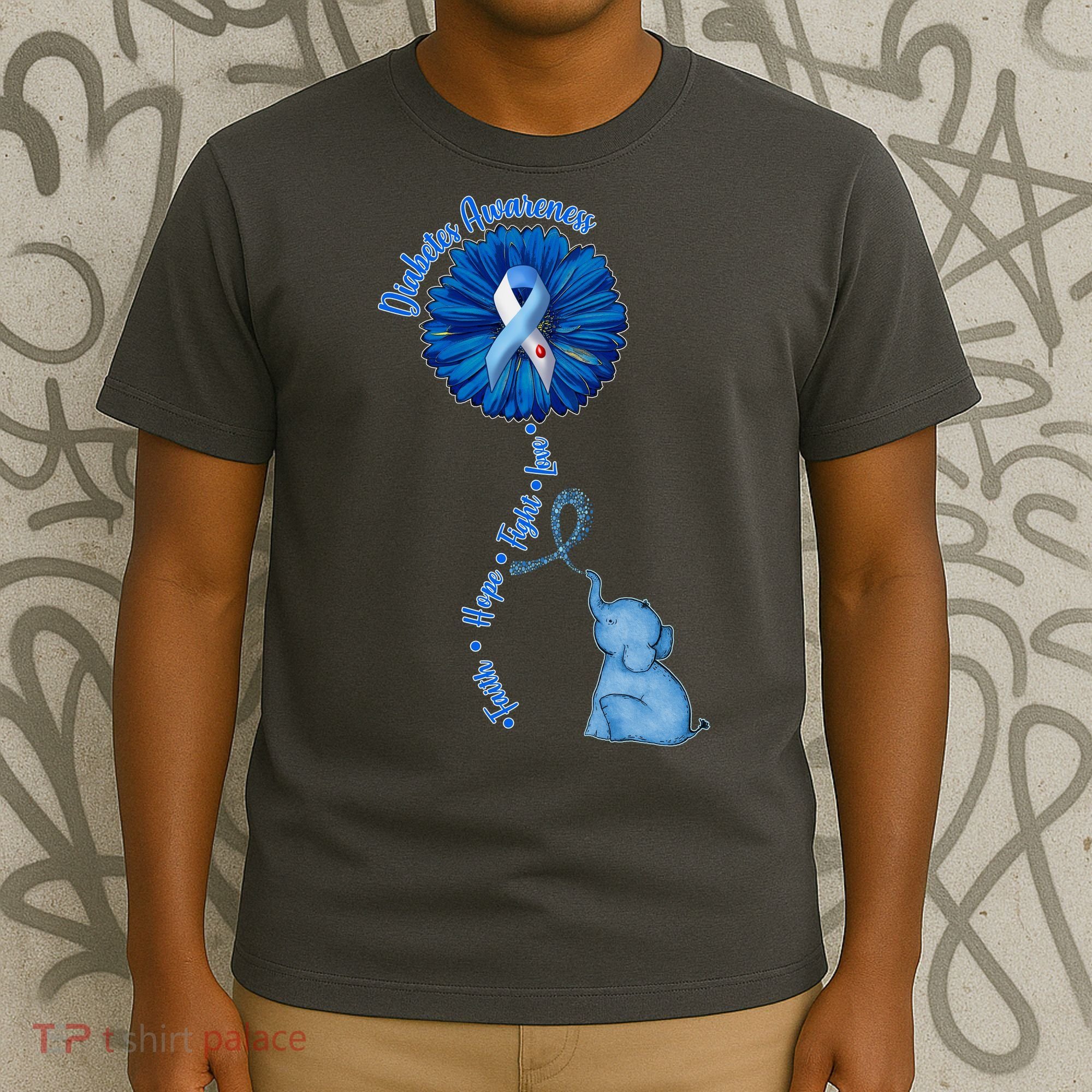 Diabetes Awareness Flower Elephant T-Shirt
