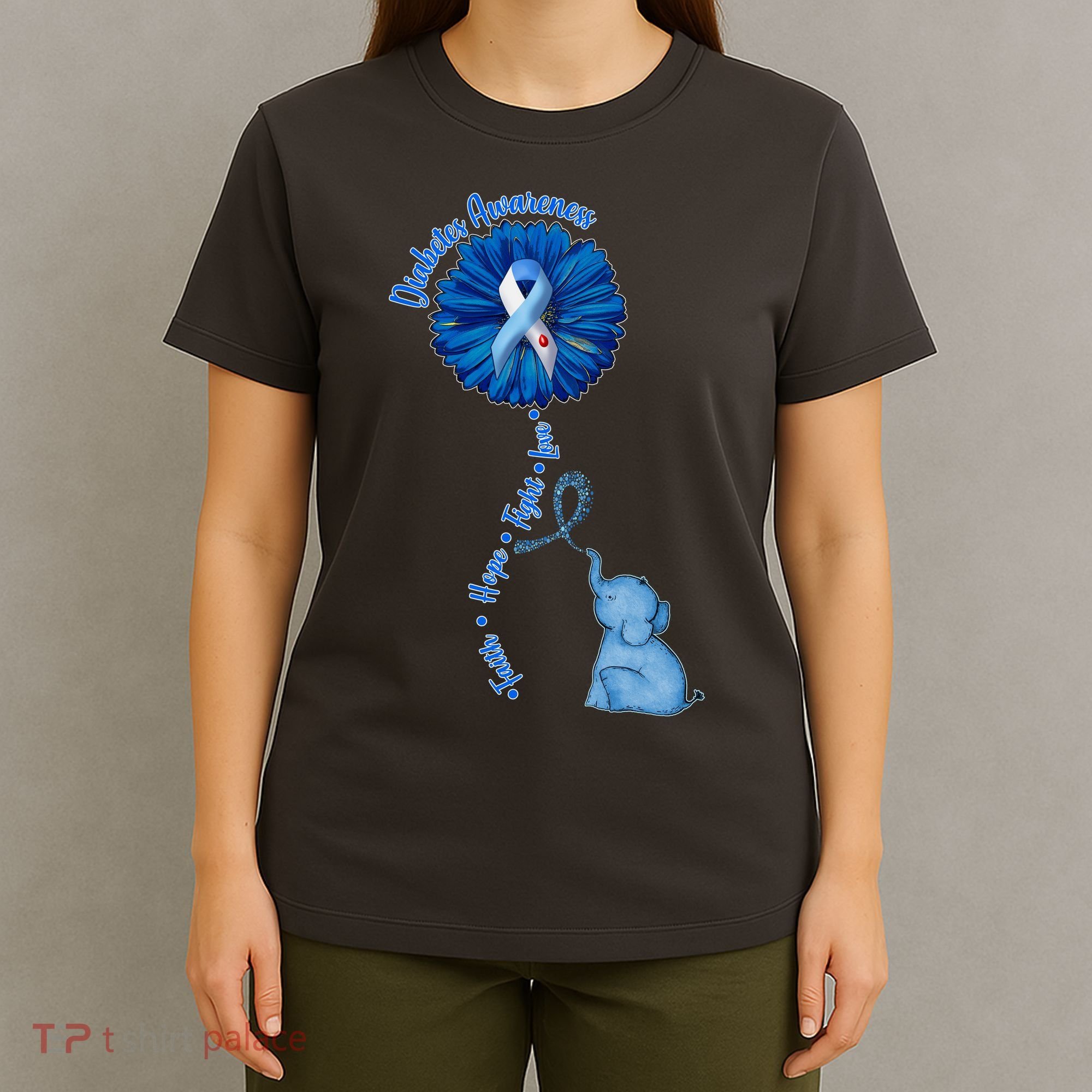 Diabetes Awareness Flower Elephant T-Shirt