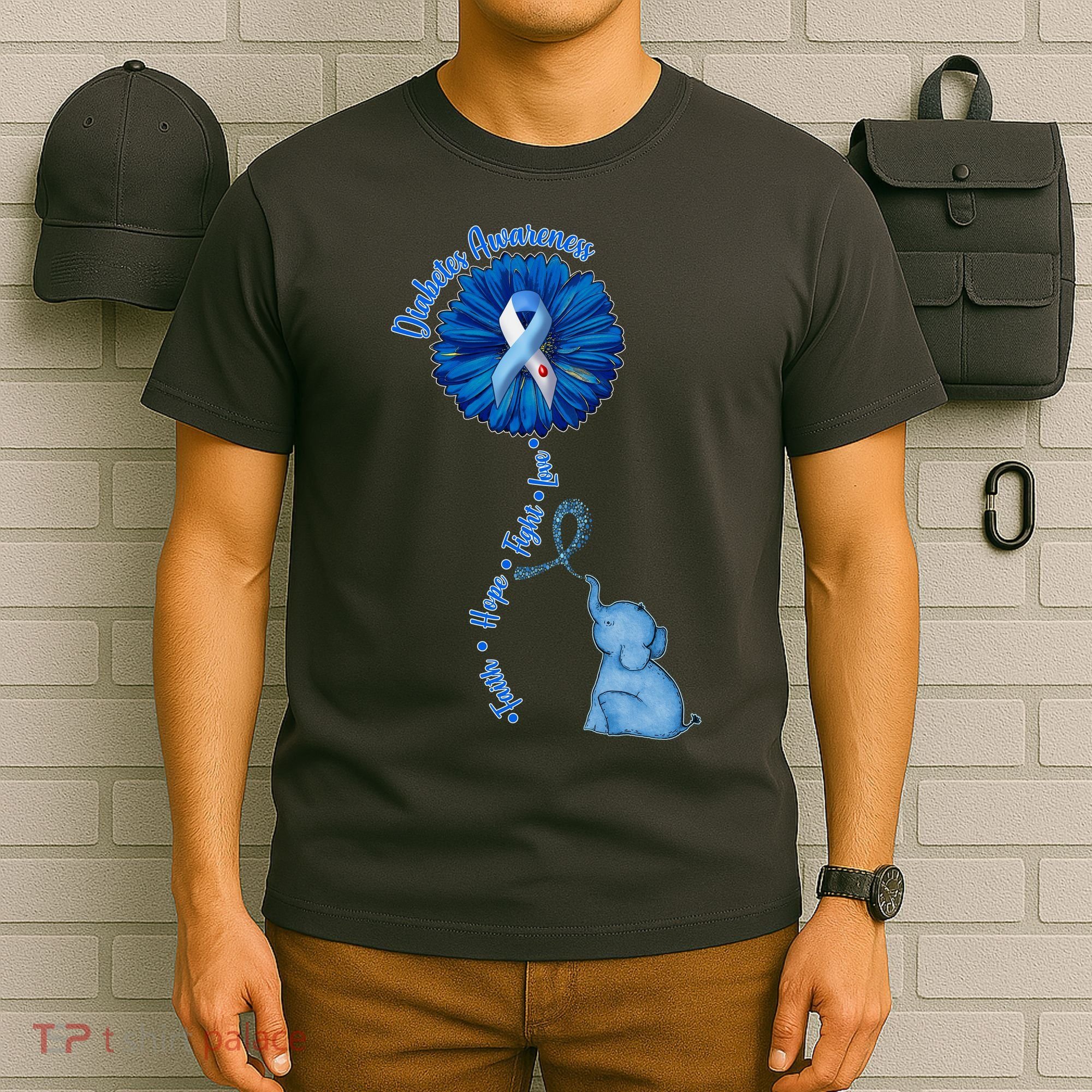 Diabetes Awareness Flower Elephant T-Shirt