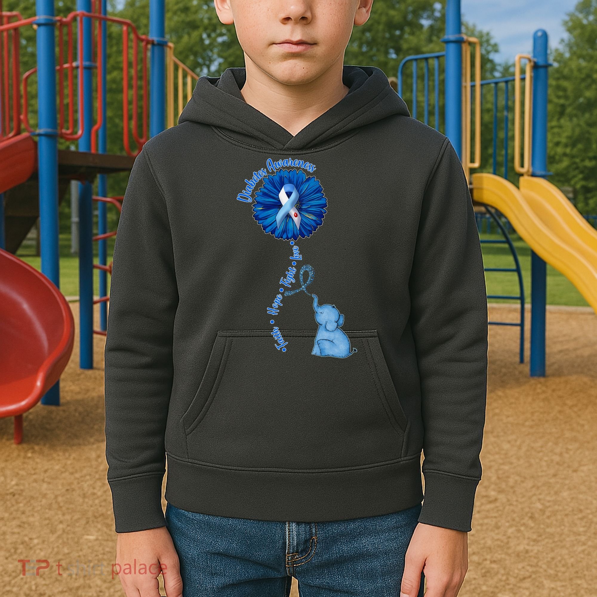 Diabetes Awareness Flower Elephant Kids Hoodie