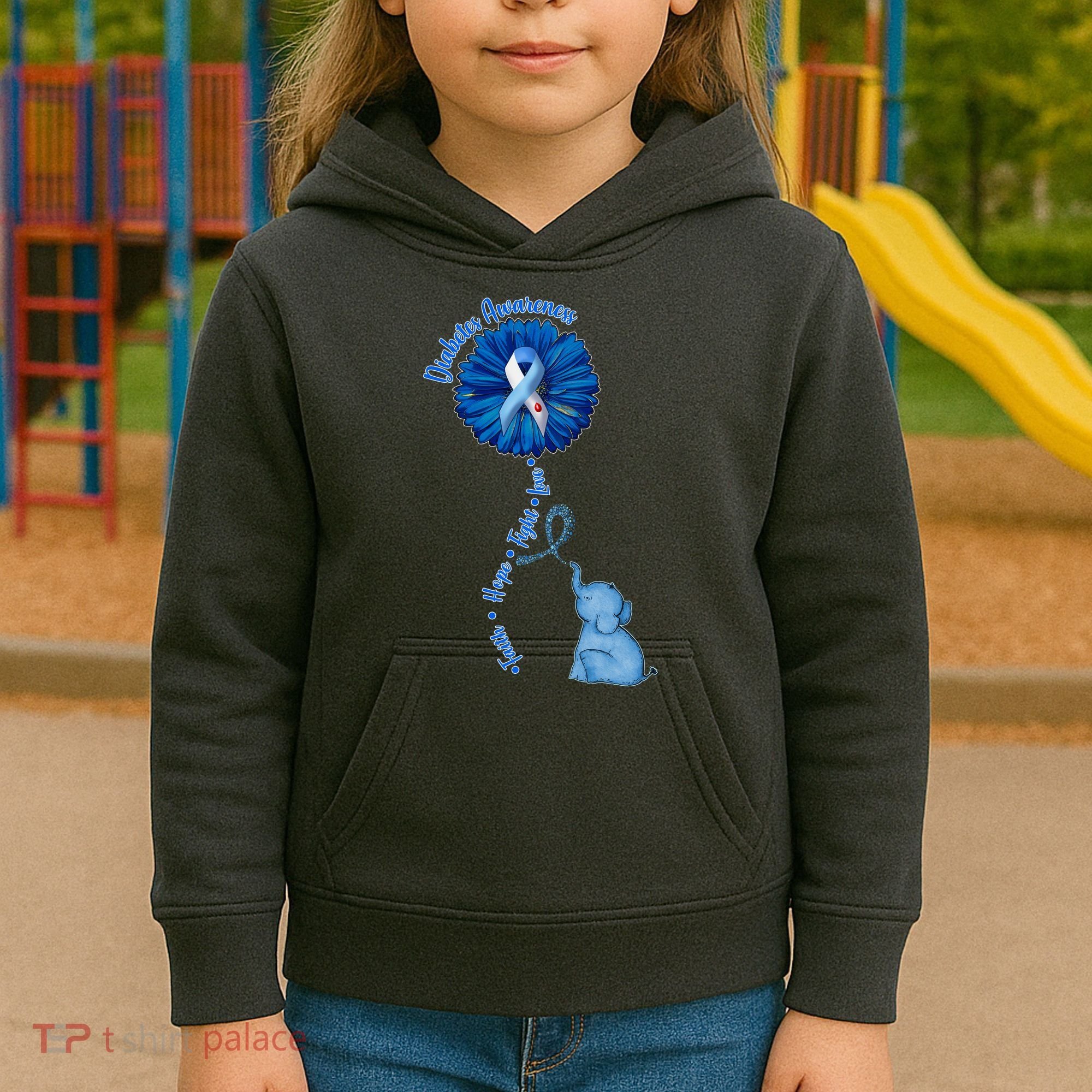 Diabetes Awareness Flower Elephant Kids Hoodie