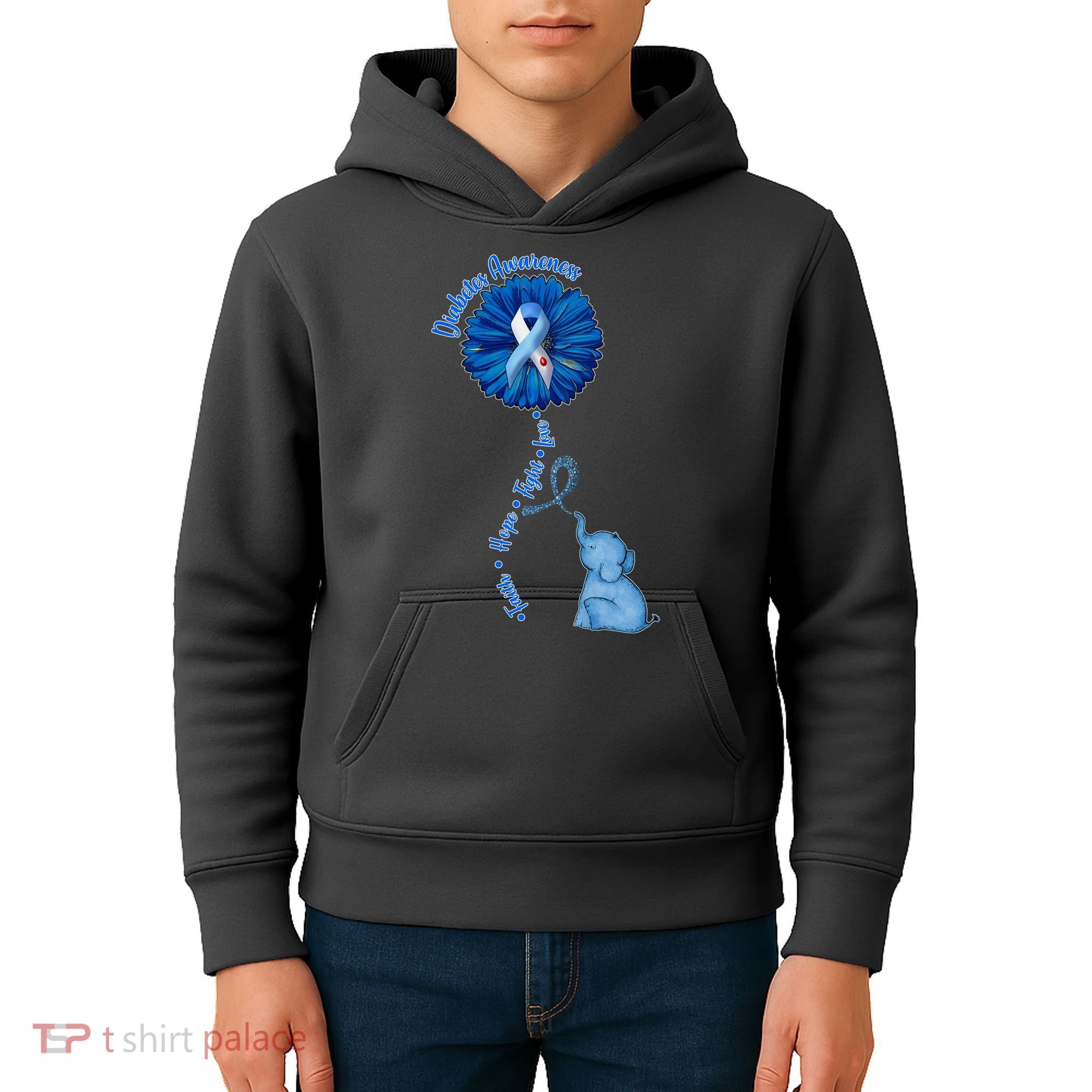 Diabetes Awareness Flower Elephant Kids Hoodie