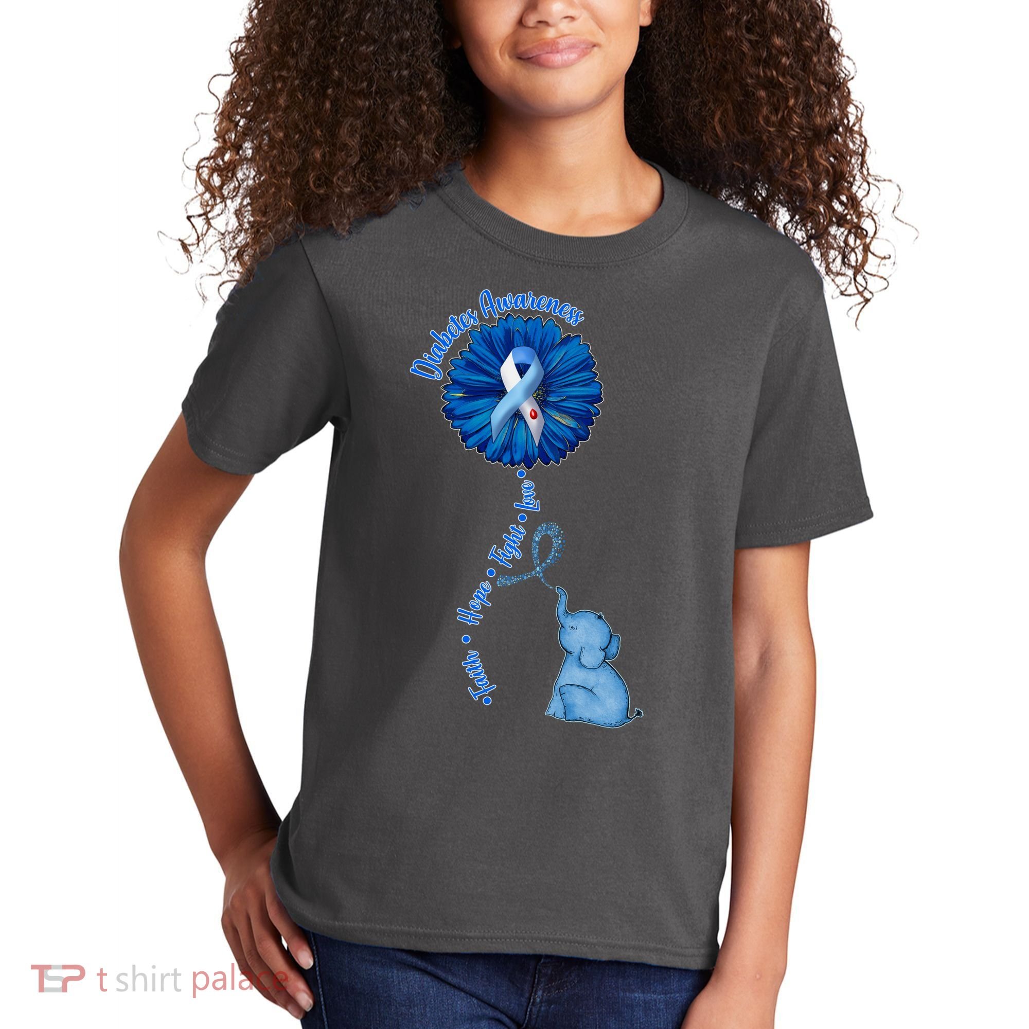 Diabetes Awareness Flower Elephant Kids T-Shirt