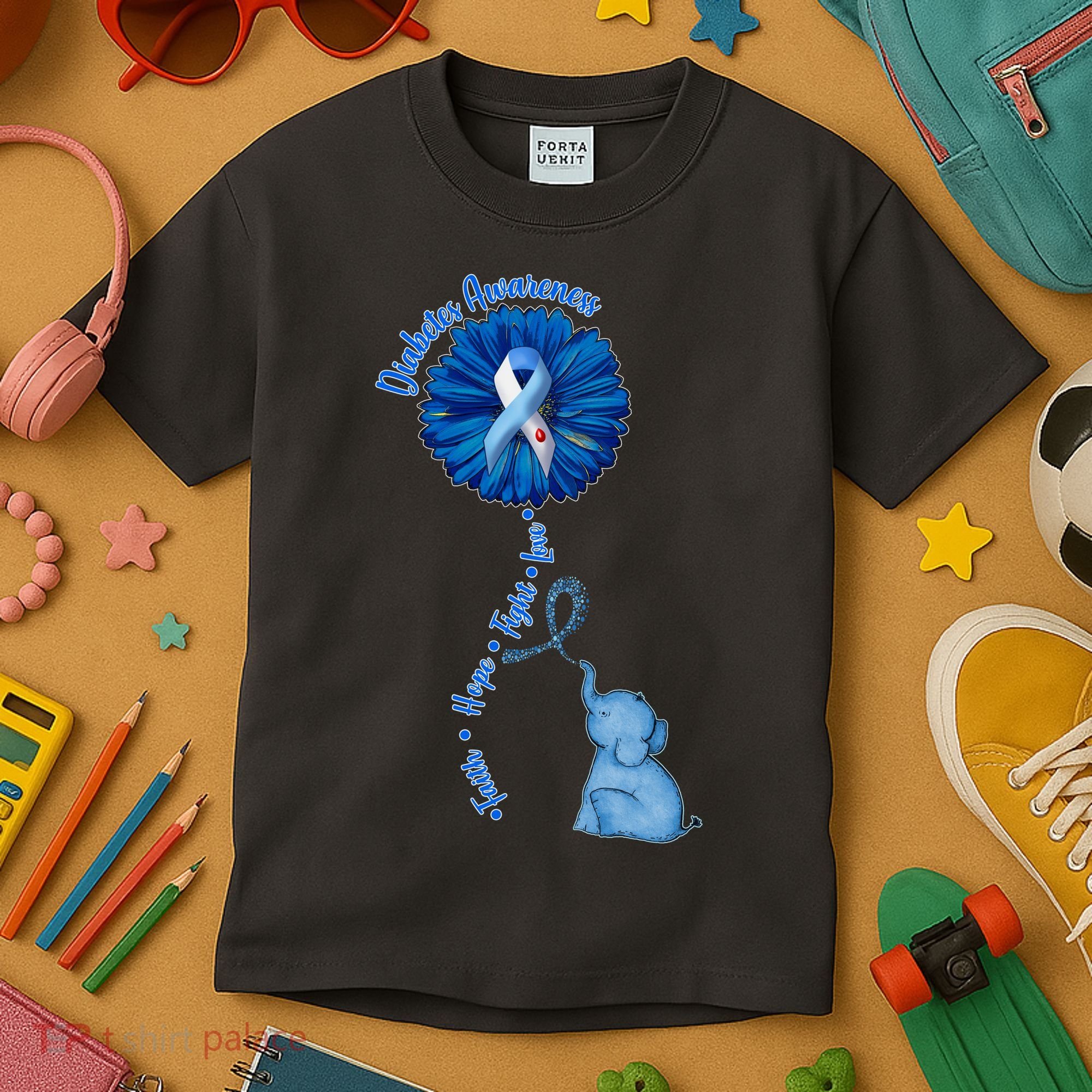 Diabetes Awareness Flower Elephant Kids T-Shirt