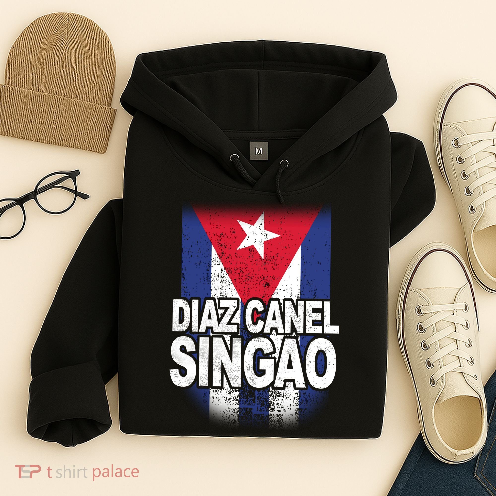 Diaz Canel Singao Cuban Flag Distressed Hoodie