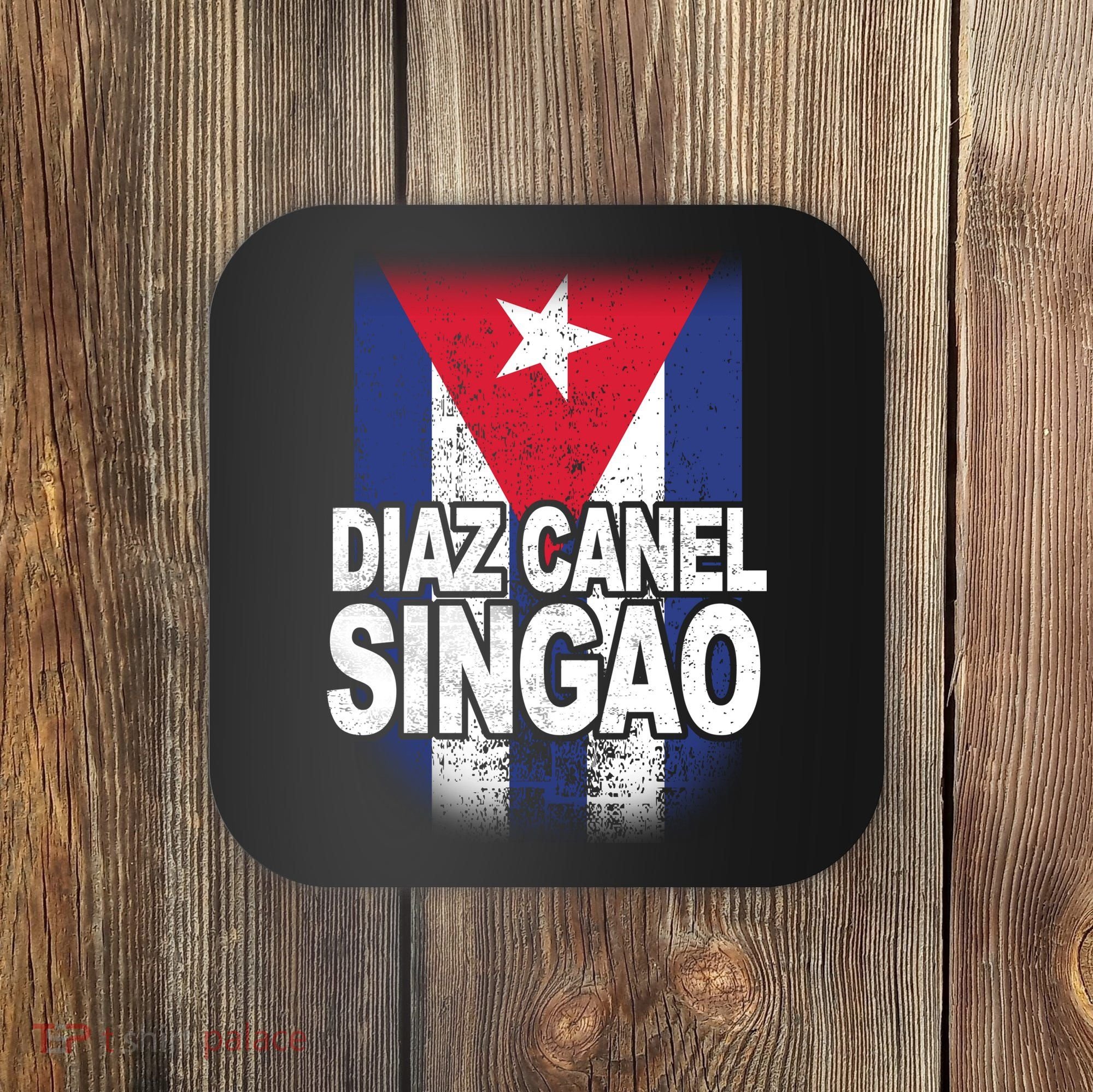 Diaz Canel Singao Cuban Flag Distressed Coaster