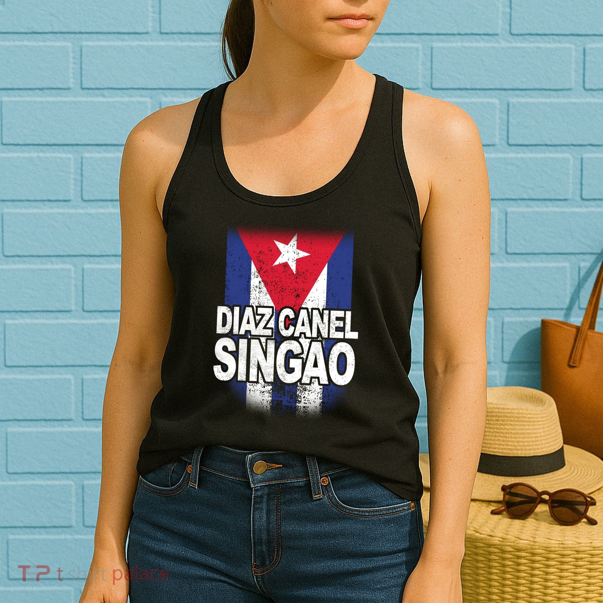Diaz Canel Singao Cuban Flag Distressed Women's Tank Top