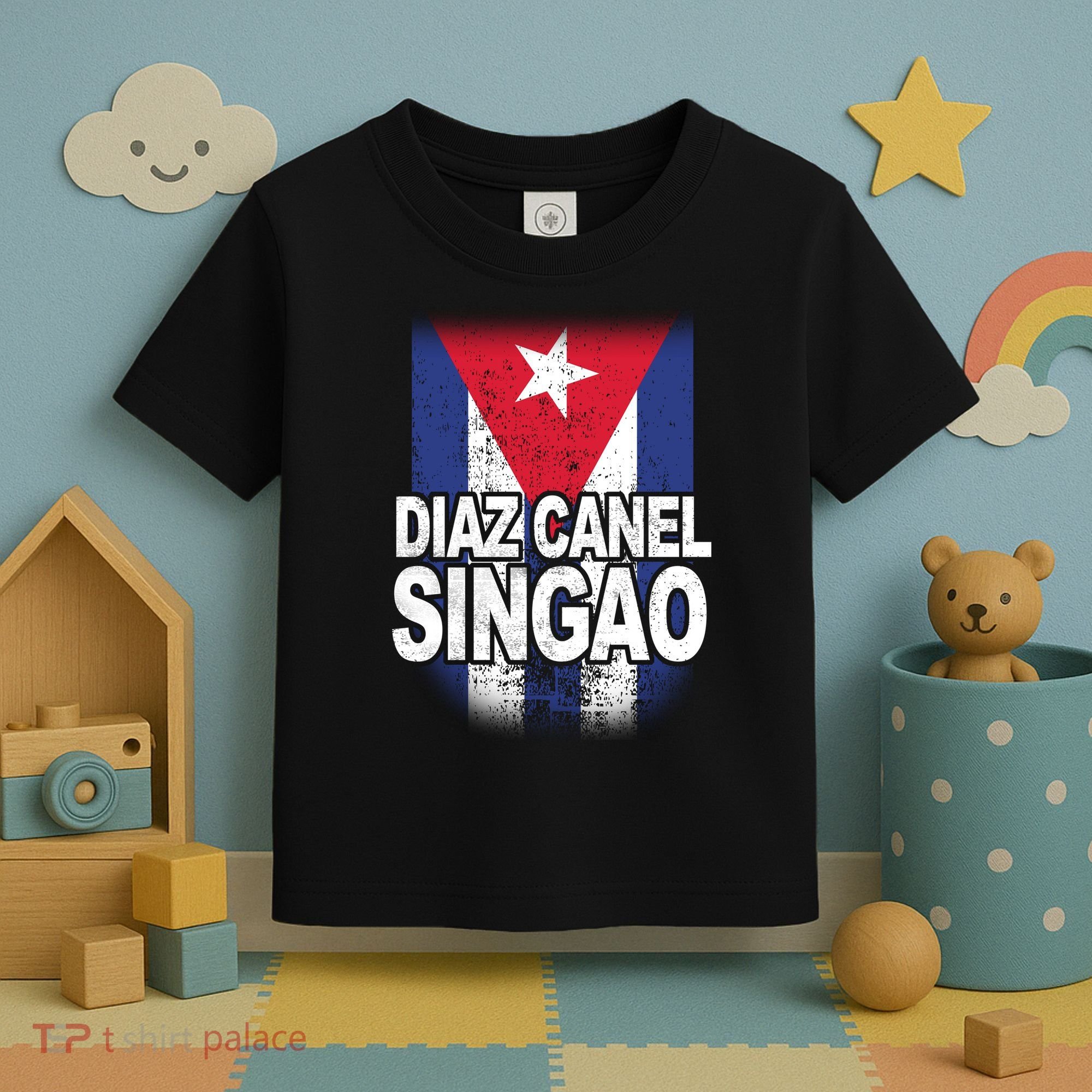 Diaz Canel Singao Cuban Flag Distressed Toddler T-Shirt