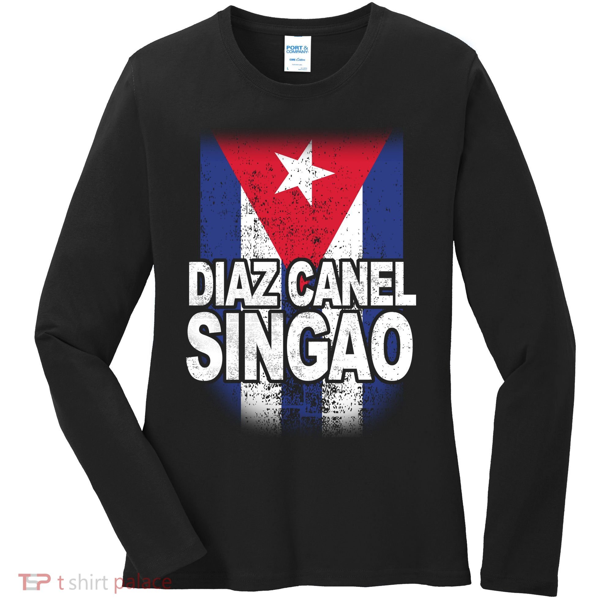 Diaz Canel Singao Cuban Flag Distressed Women's Long Sleeve Shirt
