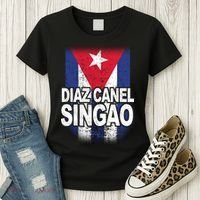 Diaz Canel Singao Cuban Flag Distressed Women's T-Shirt thumb 3
