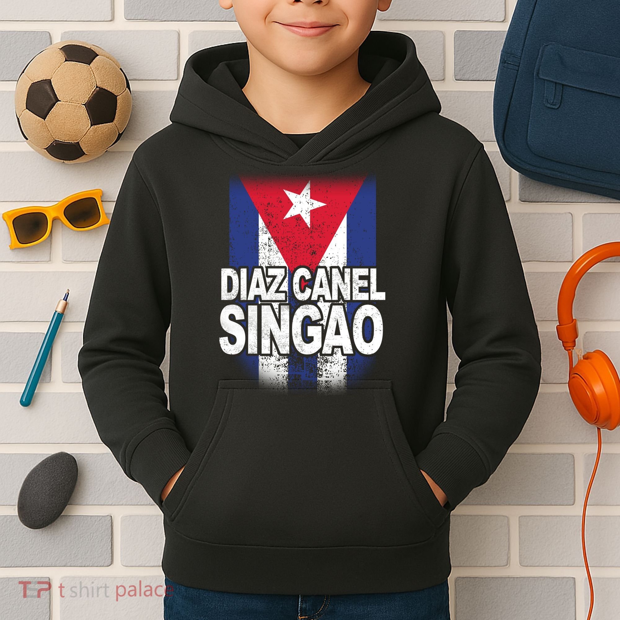 Diaz Canel Singao Cuban Flag Distressed Kids Hoodie