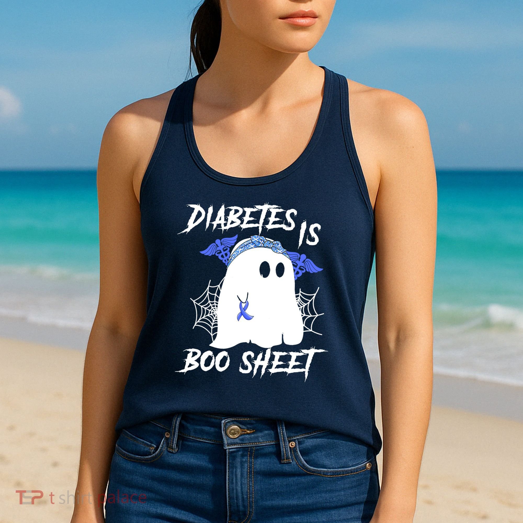 Diabetes Is Boo Sheet Halloween Ghost Diabetes Awareness Women's Tank Top
