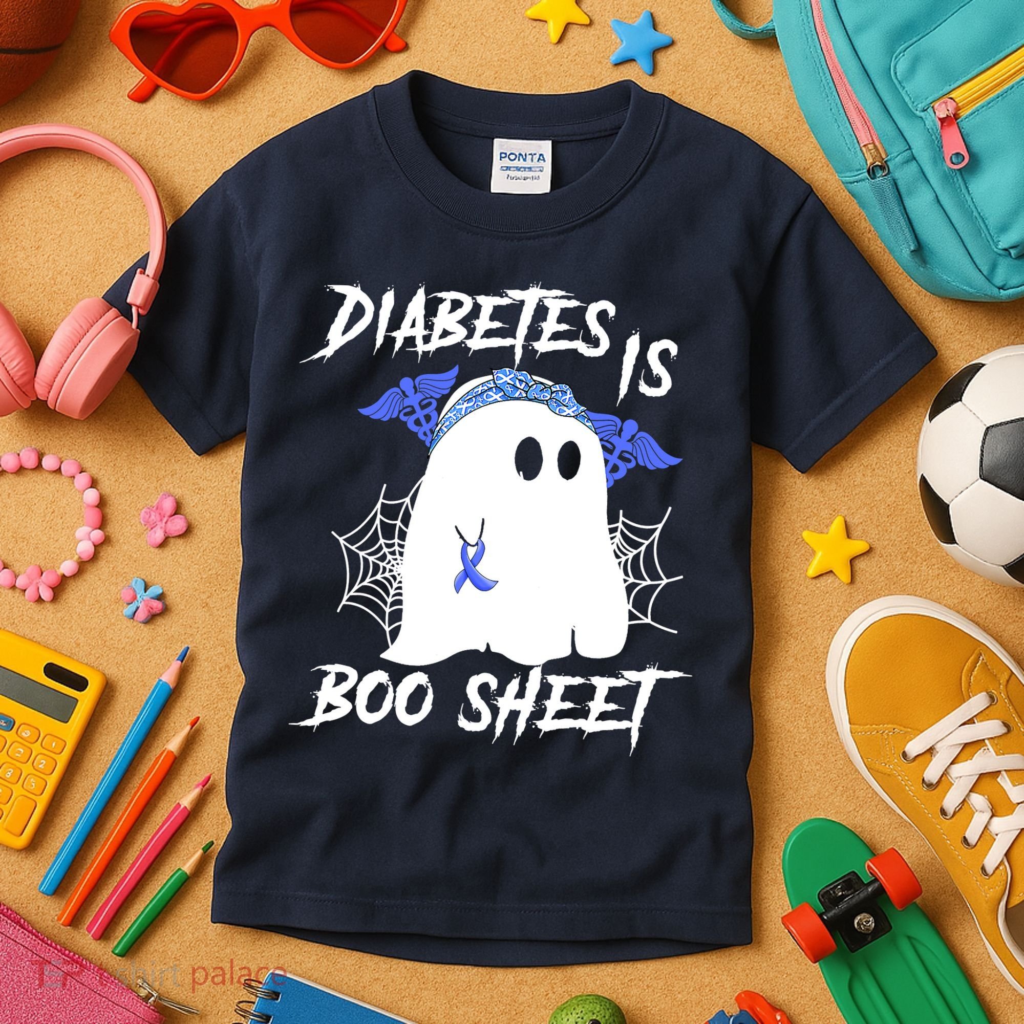 Diabetes Is Boo Sheet Halloween Ghost Diabetes Awareness Kids T-Shirt