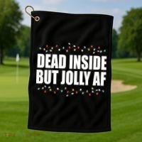 Dead Inside But Jolly AF Funny Christmas Golf Towel thumb 1