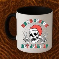 Dead Inside But Jolly Af Christmas Spirit Skeleton Skull Coffee Mug thumb 2