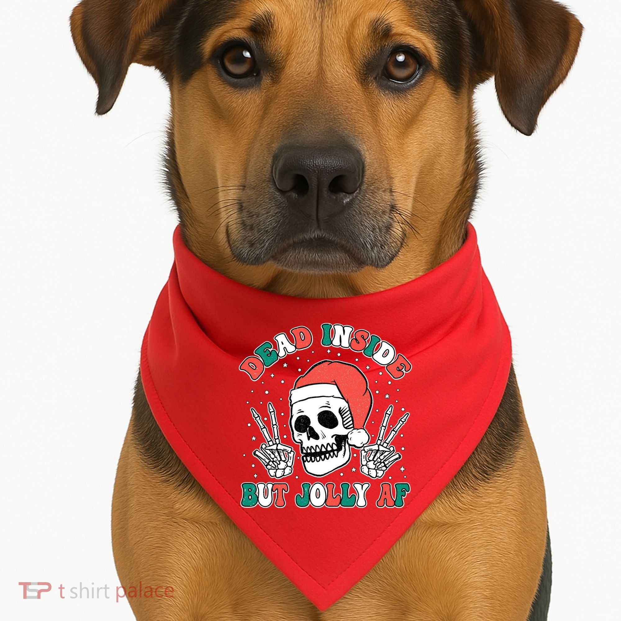Dead Inside But Jolly Af Christmas Spirit Skeleton Skull USA-Made Doggie Bandana