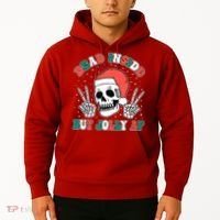Dead Inside But Jolly Af Christmas Spirit Skeleton Skull Hoodie thumb 2