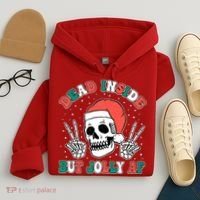 Dead Inside But Jolly Af Christmas Spirit Skeleton Skull Hoodie thumb 4