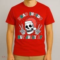 Dead Inside But Jolly Af Christmas Spirit Skeleton Skull T-Shirt thumb 3