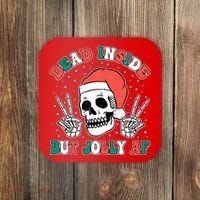 Dead Inside But Jolly Af Christmas Spirit Skeleton Skull Coaster thumb 0