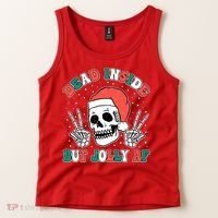 Dead Inside But Jolly Af Christmas Spirit Skeleton Skull Tank Top thumb 2