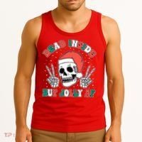 Dead Inside But Jolly Af Christmas Spirit Skeleton Skull Tank Top thumb 3