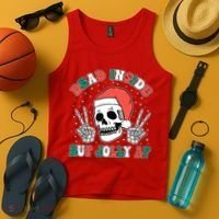 Dead Inside But Jolly Af Christmas Spirit Skeleton Skull Tank Top thumb 4
