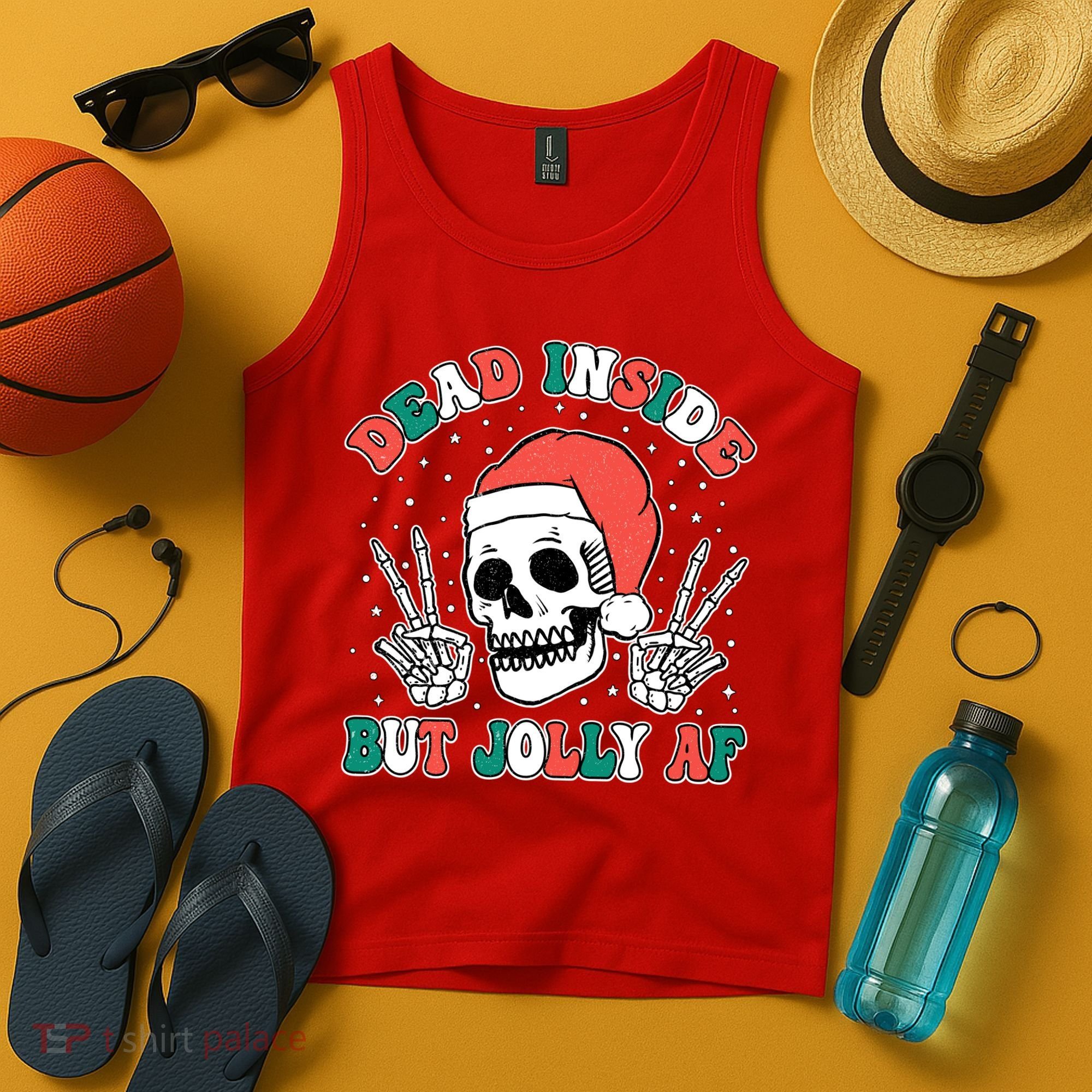 Dead Inside But Jolly Af Christmas Spirit Skeleton Skull Tank Top