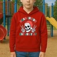 Dead Inside But Jolly Af Christmas Spirit Skeleton Skull Kids Hoodie thumb 2