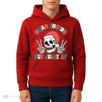 Dead Inside But Jolly Af Christmas Spirit Skeleton Skull Kids Hoodie thumb 4