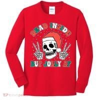 Dead Inside But Jolly Af Christmas Spirit Skeleton Skull Kids Long Sleeve Shirt thumb 0