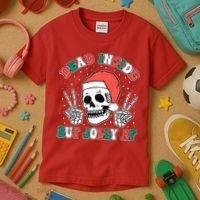 Dead Inside But Jolly Af Christmas Spirit Skeleton Skull Kids T-Shirt thumb 3