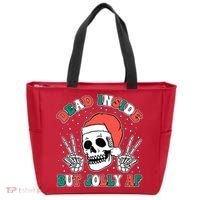 Dead Inside But Jolly Af Christmas Spirit Skeleton Skull Tote Bag thumb 0